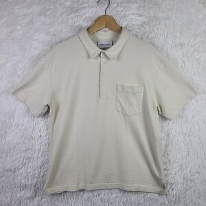 Frame Mens M Beige White Canvas Duo Fold Ribbed Polo Preppy Casual